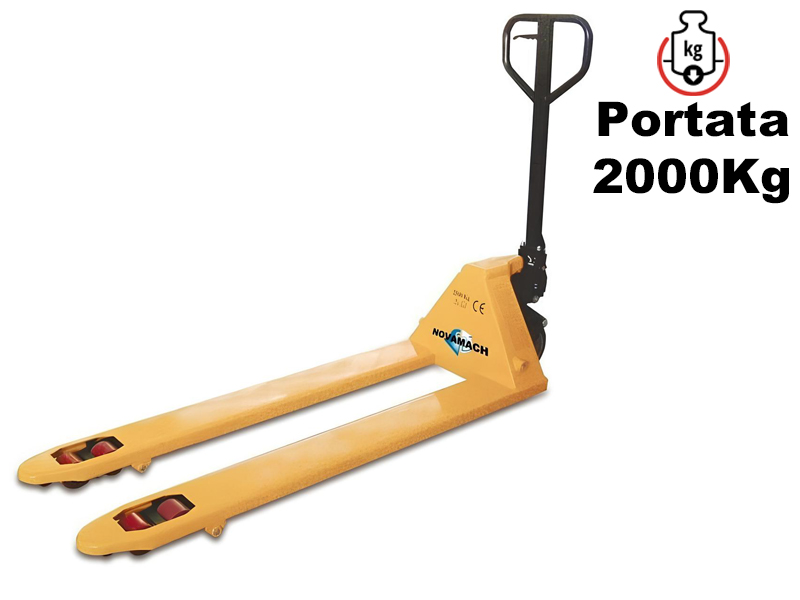 Transpallet manuale lungo Novamach NL2/150 540x1500mm rulli doppi poliuretano, portata 2000kg