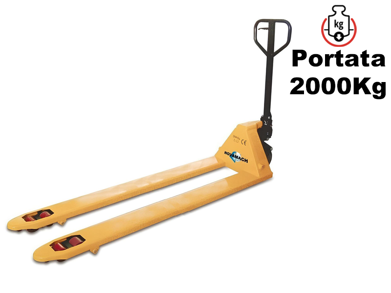 Transpallet manuale lungo Novamach NL2/200 540x2000mm rulli doppi poliuretano, portata 2000kg