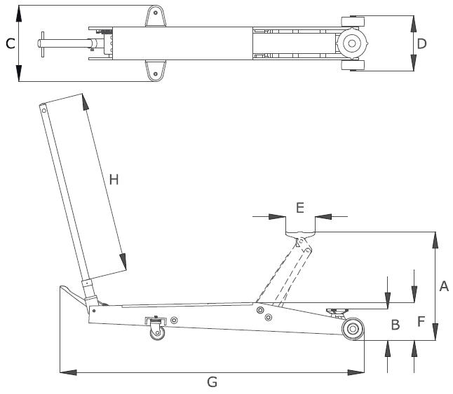 Dettaglio sollevatore idraulico a carrello OMCN 120/S