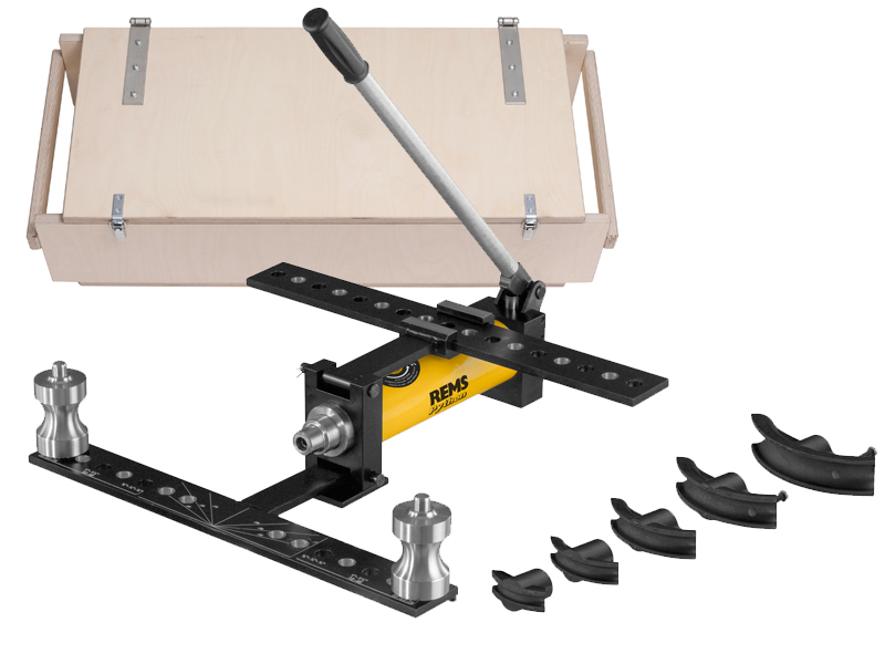 Curvatubi oleodinamica manuale REMS Python con 5 matrici per acciaio, 3/8"-1.1/4"