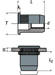 Inserti filettati acciaio M10 Rivit Rivsert FRC-Z cilindrico zigrinato  aperto testa ridotta (200pz) [4312600]