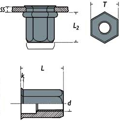 Schema tecnico inserto filettato in acciaio FRE Rivit