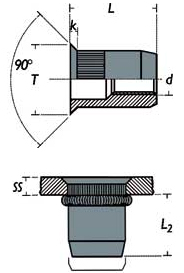 Schema tecnico inserto filettato in acciaio FSC-Z Rivit