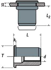 Schema tecnico inserto filettato in acciaio Rivsert FTC Rivit