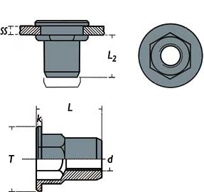 Schema tecnico inserto filettato in acciaio FTEP Rivit