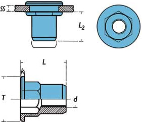 Schema tecnico inserto filettato in acciaio inox A2 ITEP Rivit