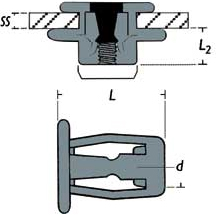 Schema tecnico inserto filettato in acciaio Jackriv JKF Rivit