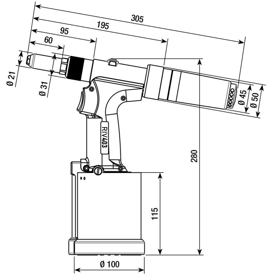 Schema tecnico rivettatrice oleopneumatica RIV 403