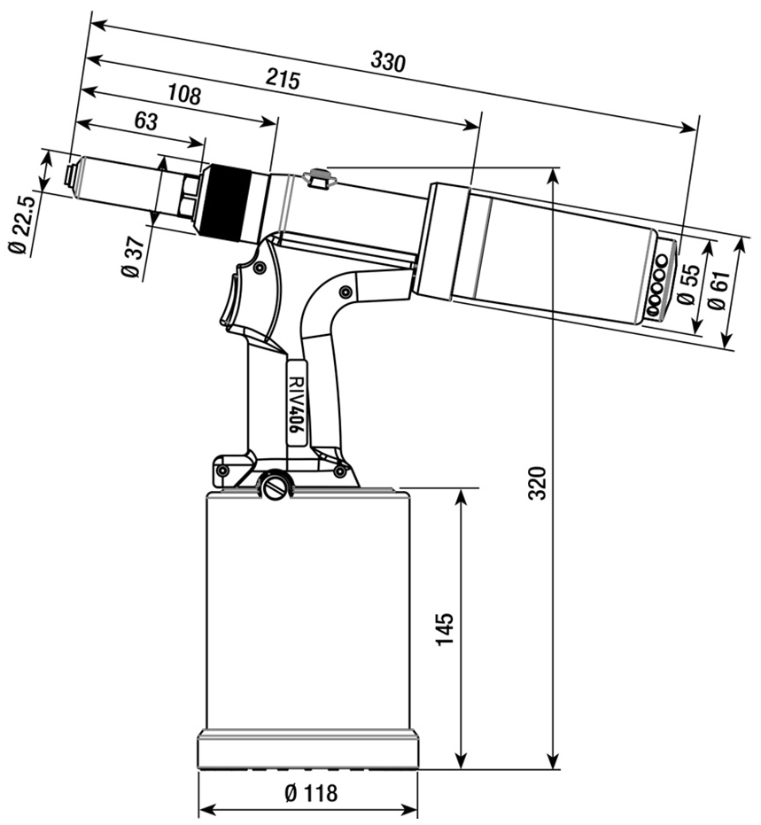 Schema tecnico rivettatrice oleopneumatica RIV 406