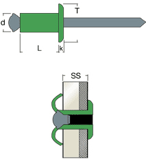 Schema tecnico rivetto speciale in alluminio FAFT Rivit