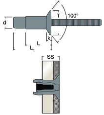 Schema tecnico rivetto strutturale in acciaio KFFS Rivit