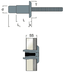 Schema tecnico rivetto strutturale in acciaio KFFT Rivit