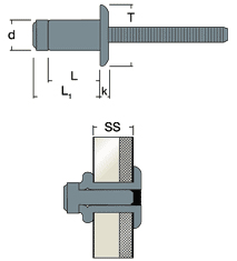 Schema tecnico rivetto strutturale in acciaio OFFT Rivit