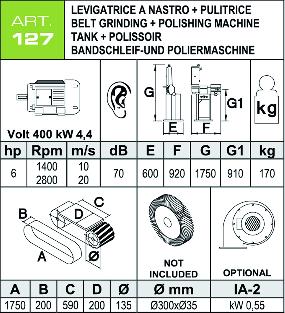Scheda tecnica levigattrice ART127 Aceti