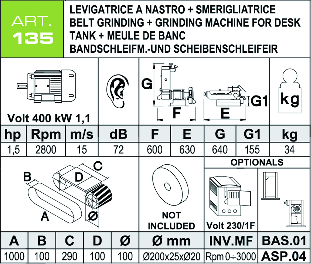 Scheda tecnica levigattrice ART135 Aceti