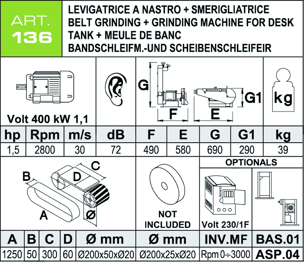 Scheda tecnica levigatrice ART136 Aceti