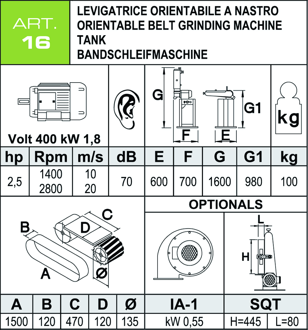 Scheda tecnica levigattrice ART16 Aceti