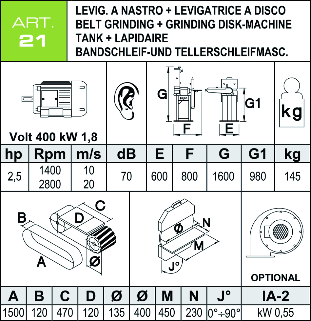 Scheda tecnica levigattrice ART21 Aceti