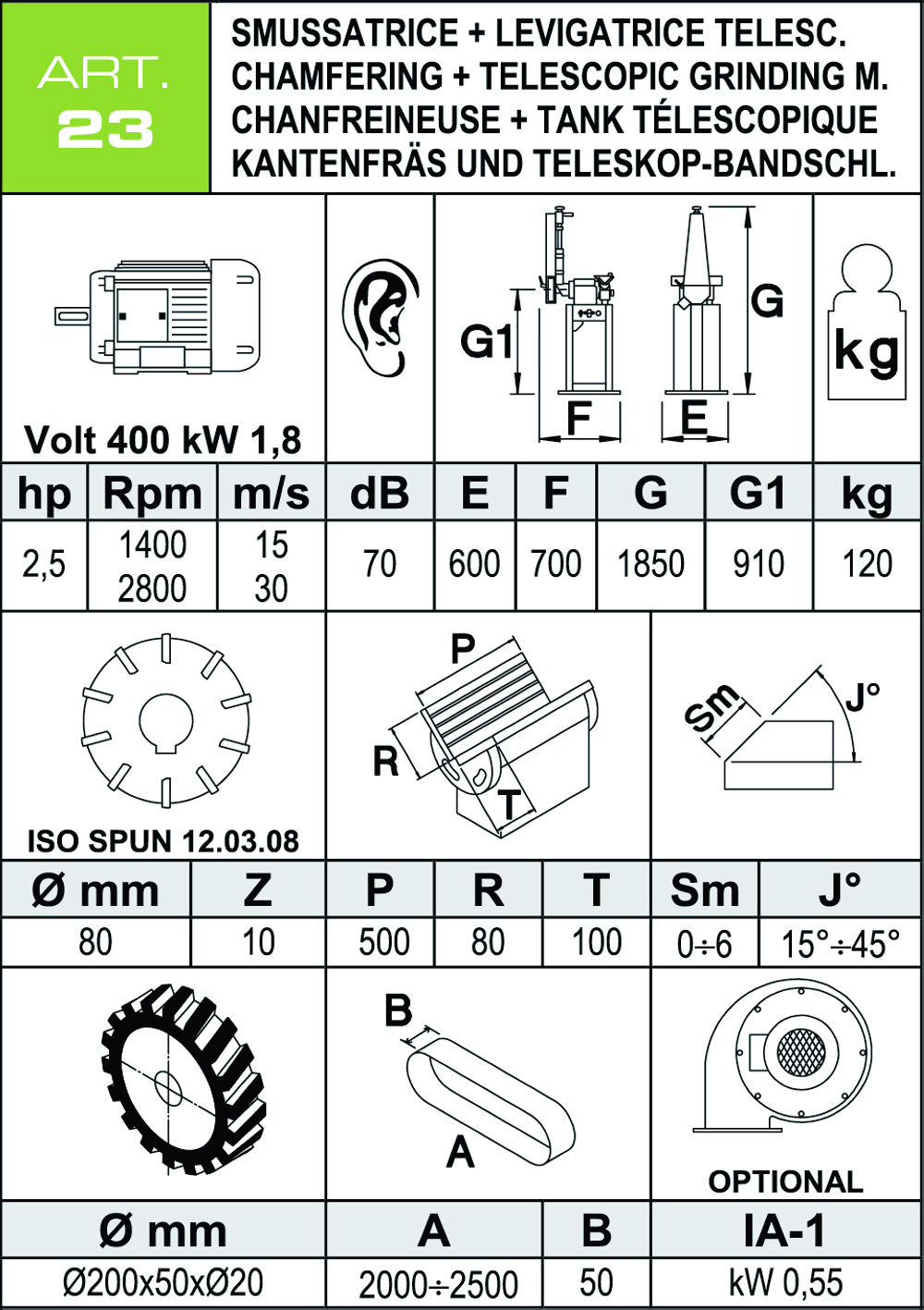 Scheda tecnica levigattrice ART23 Aceti