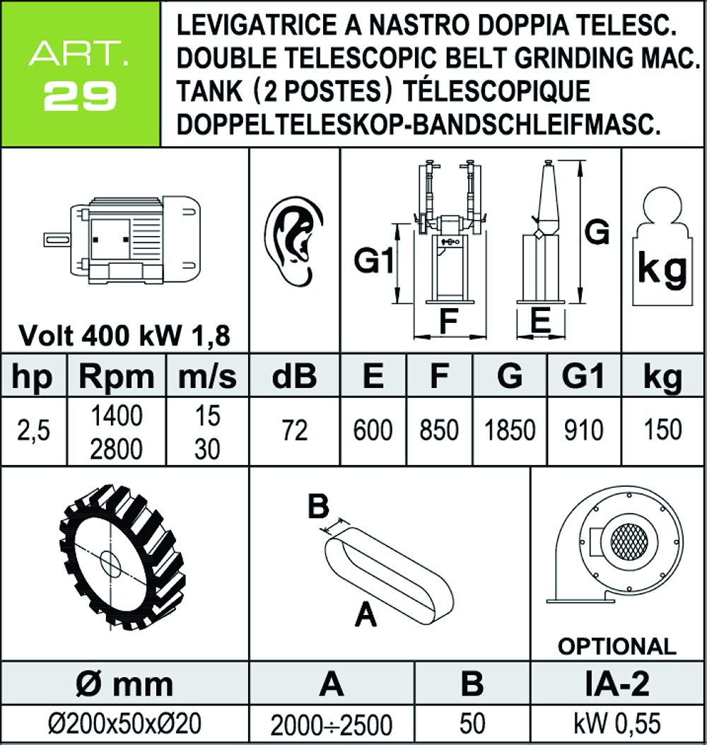 Scheda tecnica levigattrice ART29 Aceti