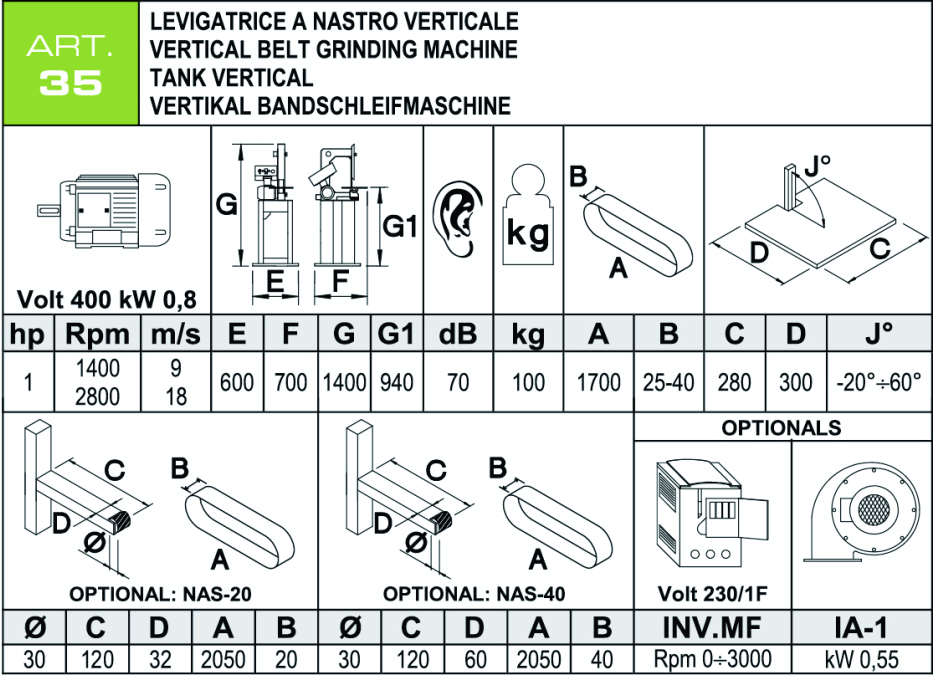 Scheda tecnica levigattrice ART35 Aceti