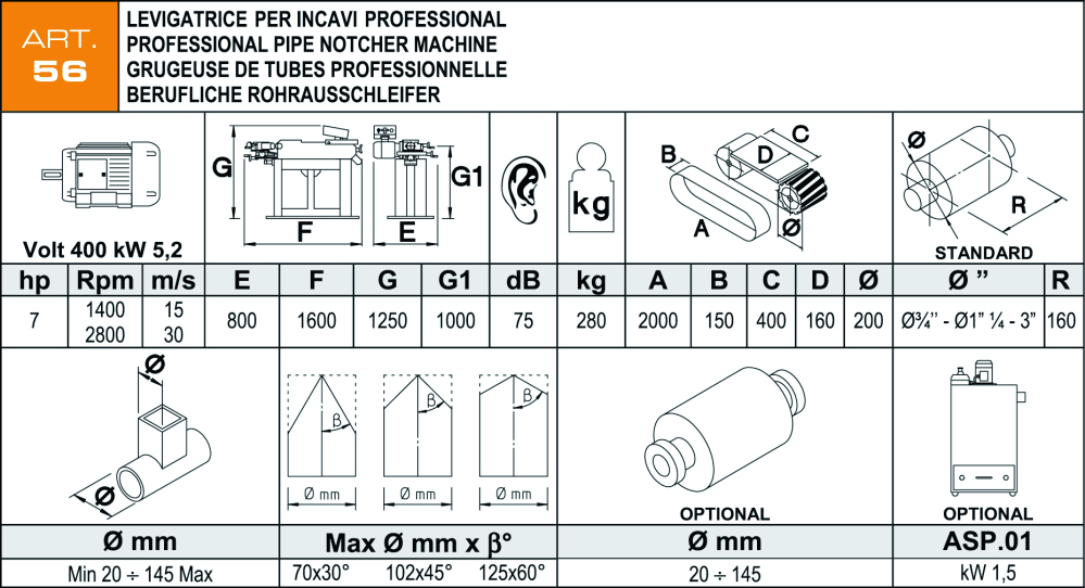 Scheda tecnica levigattrice ART56 Aceti
