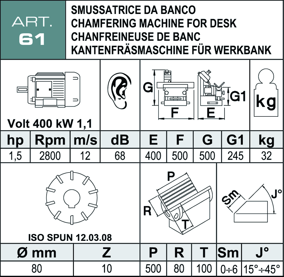 Scheda tecnica smussatrice ART61 Aceti