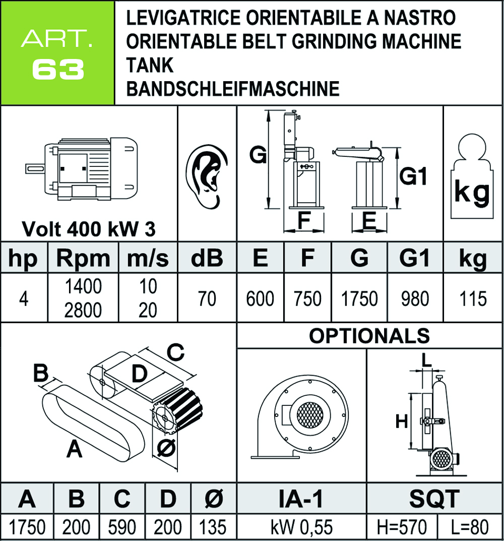 Scheda tecnica levigatrice ART63 Aceti