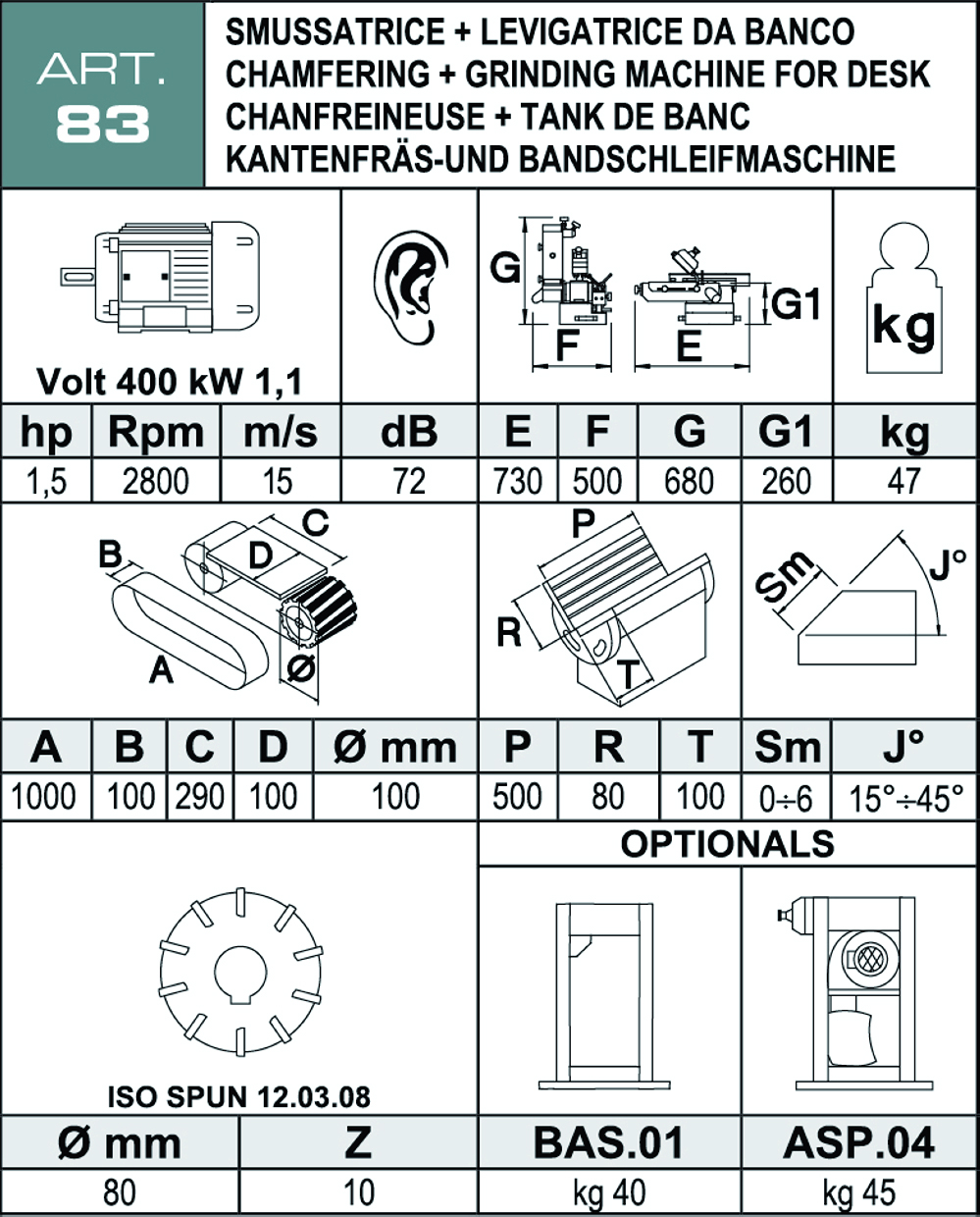 Scheda tecnica smussatrice ART83 Aceti