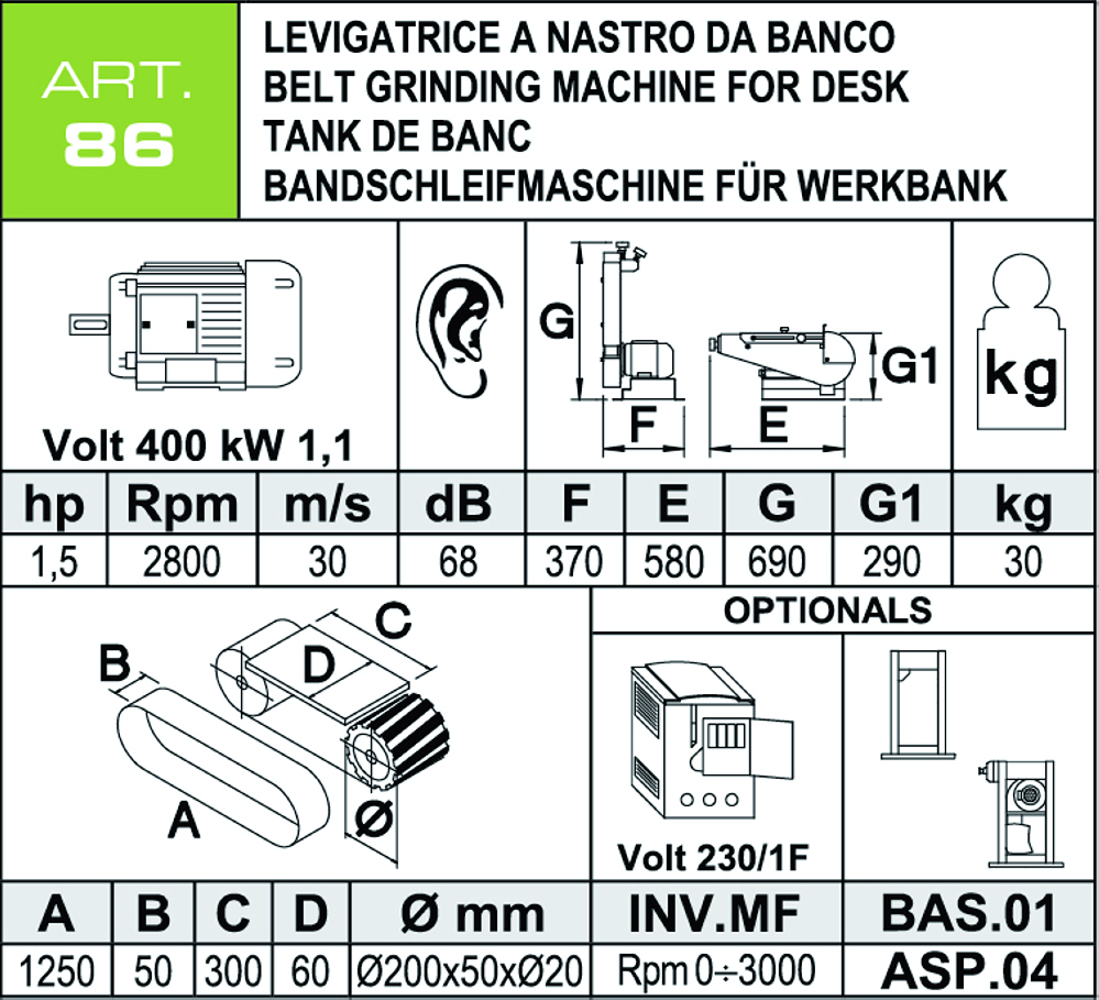 Scheda tecnica levigattrice ART86 Aceti