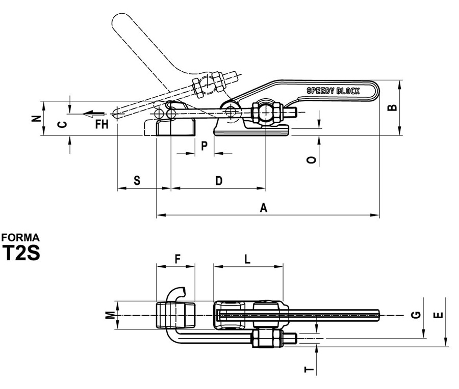 scheda tecnica e misure Bloccaggio serie orizzontale con tirante Speedy Block T2S