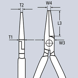 schema tecnico pinza a punta mezzotondo Knipex 160mm