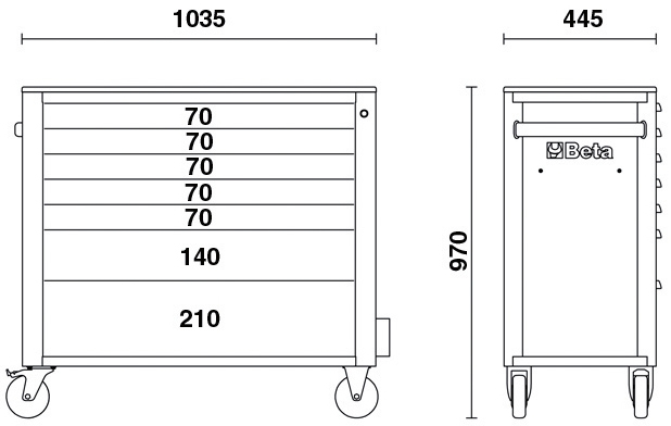 Misure cassettiera Beta RSC24AXL con 7 cassetti