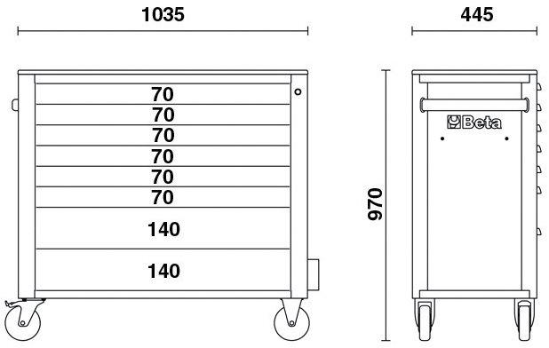 Misure cassettiera Beta RSC24AXL con 8 cassetti