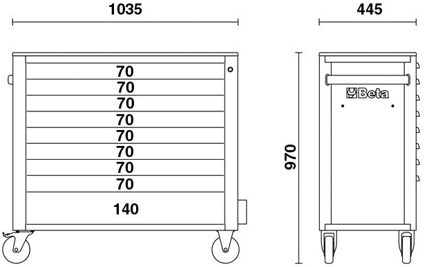Misure cassettiera Beta RSC24AXL con 9 cassetti