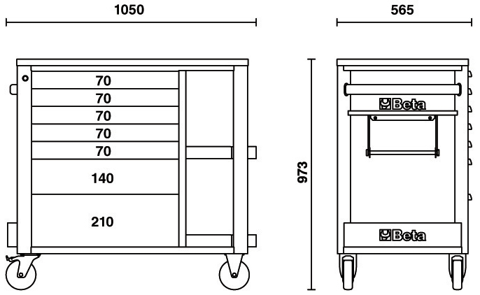 Misure cassettiera Beta RSC24L con 7 cassetti