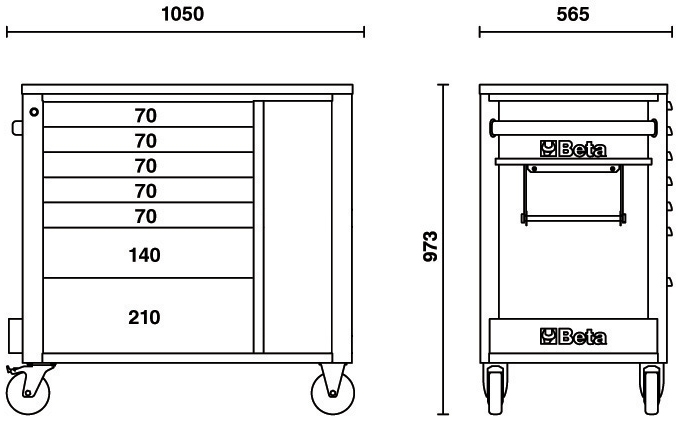 Misure cassettiera Beta RSC24L-CAB con 7 cassetti