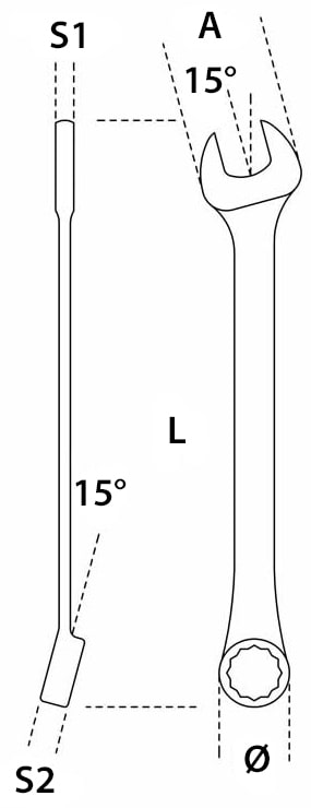 Schema tecnico chiave combinata Beta 42 INOX