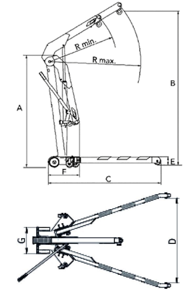 Schema tecnico gru pieghevole WK 2 TOP Unicraft