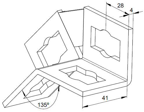 schema tecnico mensola PUWS 2x2 135° Fischer