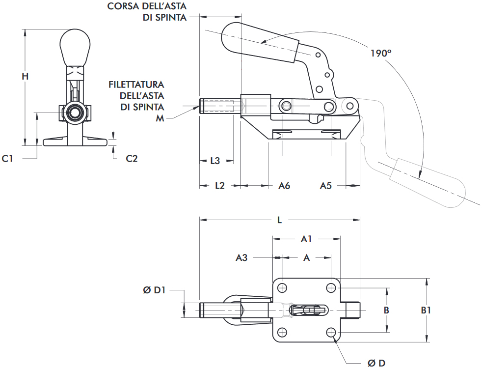 schema tecnico bloccaggio rapido 603-M Destaco