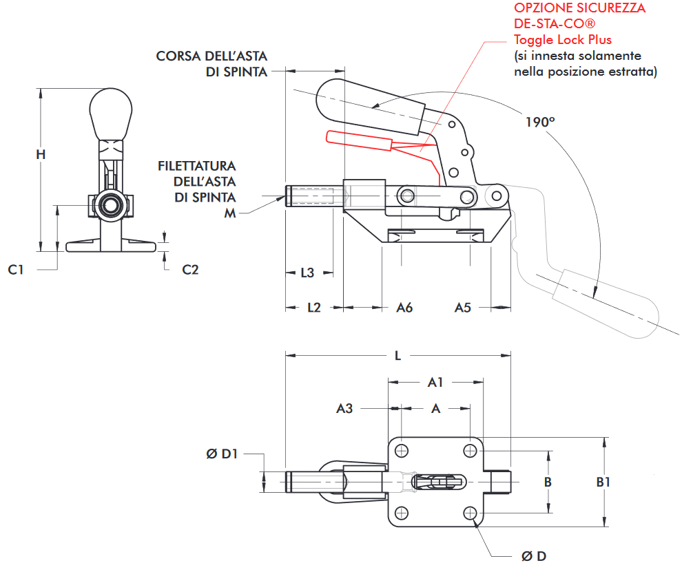 schema tecnico bloccaggio rapido 603-M Destaco