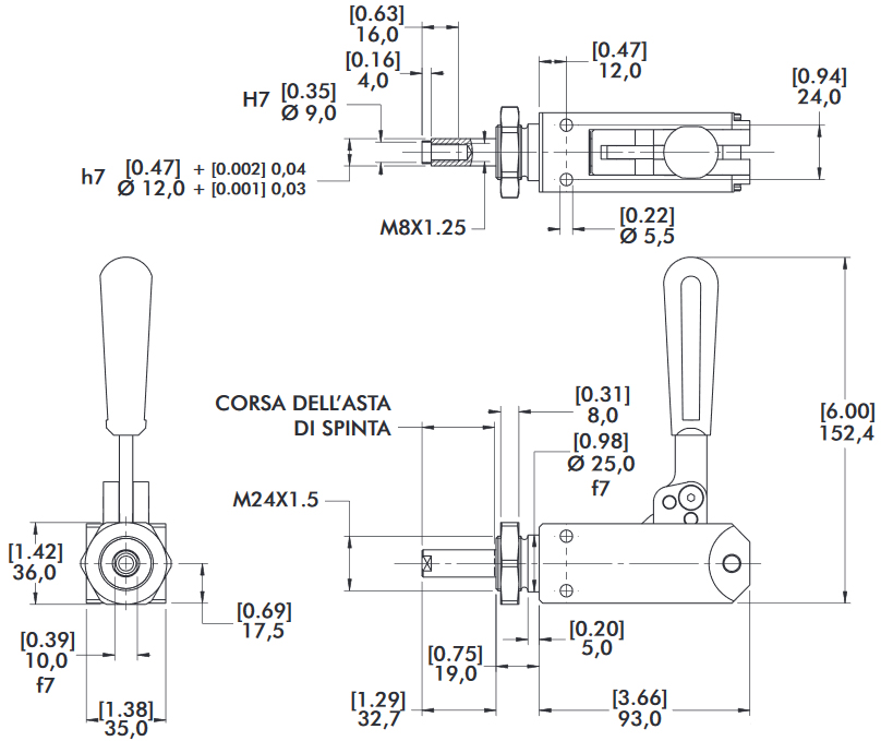 schema tecnico bloccaggio rapido 614-M Destaco