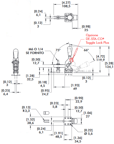 schema tecnico bloccaggio rapido verticale 2002-U Destaco