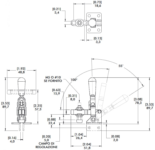 schema tecnico bloccaggio rapido verticale 201-U Destaco