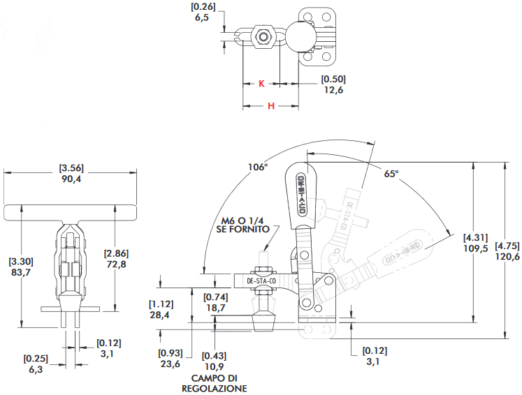 schema tecnico bloccaggio rapido verticale 202-U Destaco