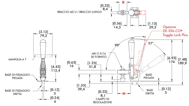 schema tecnico bloccaggio rapido verticale 207-U Destaco