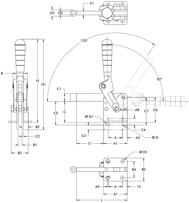 schema tecnico bloccaggio rapido verticale 533-L Destaco