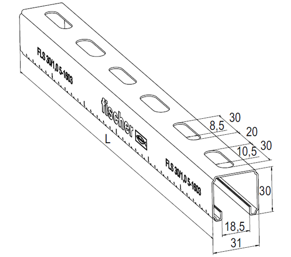 schema tecnico profilo montaggio FLS 30 Fischer