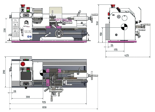 schema tecnico tornio parallelo TU 2004V Optimum